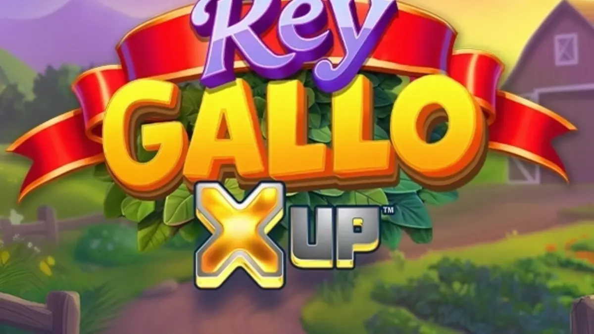 Cenário bucólico e ensolarado de uma fazenda no slot Rey Gallo X UP